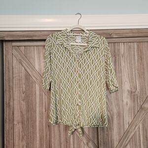 NAIF Olive Geometric Button Down Shirt